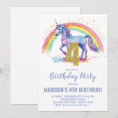 4e Rainbow Unicorn Verjaardag Uitnodigingen (Voorkant / Achterkant)