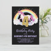 4e Rainbow Unicorn Verjaardag Uitnodigingen (Staand voorkant)