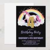 4e Rainbow Unicorn Verjaardag Uitnodigingen (Voorkant / Achterkant)