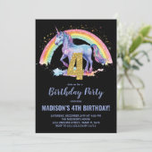 4e Rainbow Unicorn Verjaardag Uitnodigingen (Staand voorkant)