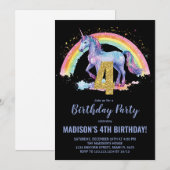 4e Rainbow Unicorn Verjaardag Uitnodigingen (Voorkant / Achterkant)
