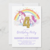 4e Rainbow Unicorn Verjaardag Uitnodigingen (Voorkant)