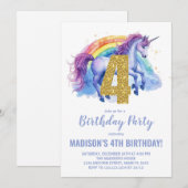 4e Rainbow Unicorn Verjaardag Uitnodigingen (Voorkant / Achterkant)