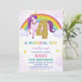 4e Rainbow Unicorn Verjaardag Uitnodigingen Cloud (Staand voorkant)