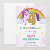 4e Rainbow Unicorn Verjaardag Uitnodigingen Cloud (Voorkant / Achterkant)