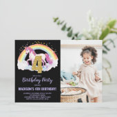 4e Rainbow Unicorn Verjaardag Uitnodigingen foto (Staand voorkant)
