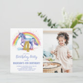 4e Rainbow Unicorn Verjaardag Uitnodigingen foto (Staand voorkant)