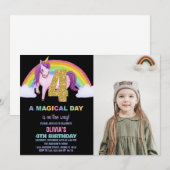 4e Rainbow Unicorn Verjaardag Uitnodigingen foto (Voorkant / Achterkant)