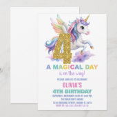 4e Rainbow Unicorn Verjaardag Uitnodigingen Vliege (Voorkant / Achterkant)