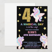 4e Rainbow Unicorn Verjaardag Uitnodigingen Vliege (Voorkant / Achterkant)