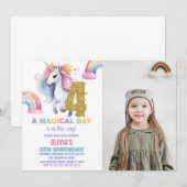 4e Rainbow Unicorn Verjaardag Uitnodigingen w foto (Voorkant / Achterkant)
