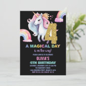 4e Rainbow Unicorn Verjaardag Uitnodigingen Waterc (Staand voorkant)
