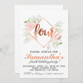 4e Roos Gold Birthday Uitnodiging (Voorkant / Achterkant)