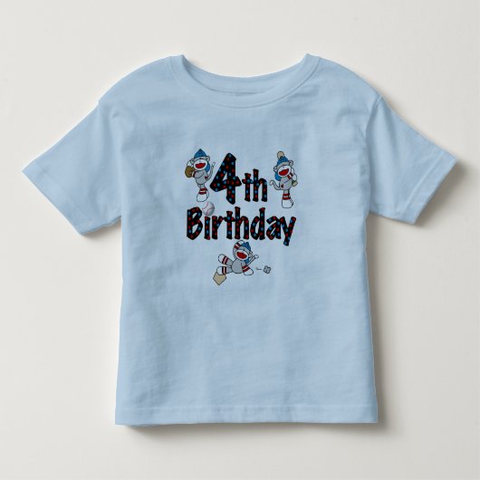 4e sok aap honkbal verjaardag kinder shirts (Voorkant)