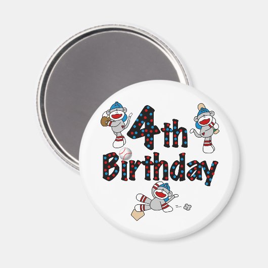 4e sok aap honkbal verjaardag magneet (Voorkant / Achterkant)