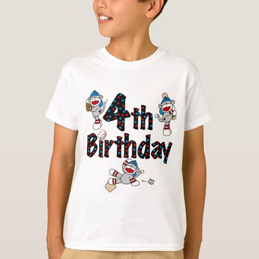 4e sok aap honkbal verjaardag t-shirt (Voorkant)