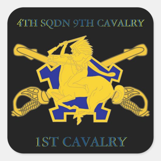 4E SQUADRON 9E CAVALRY 1STE CAVALRY-STICKERS VIERKANTE STICKER (Voorkant)