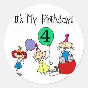 4e Stick Kinder Partij Verjaardag Tshirts en gesch Ronde Sticker