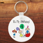 4e Stick Kinder Partij Verjaardag Tshirts en gesch Sleutelhanger (Voorkant)