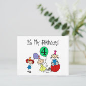 4e Stick Kinder Partij Verjaardag Tshirts en gesch Uitnodiging Briefkaart (Staand voorkant)