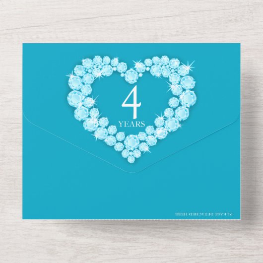 4e topazen huwelijksjubileum foto blauw all in one uitnodiging (Achterkant)