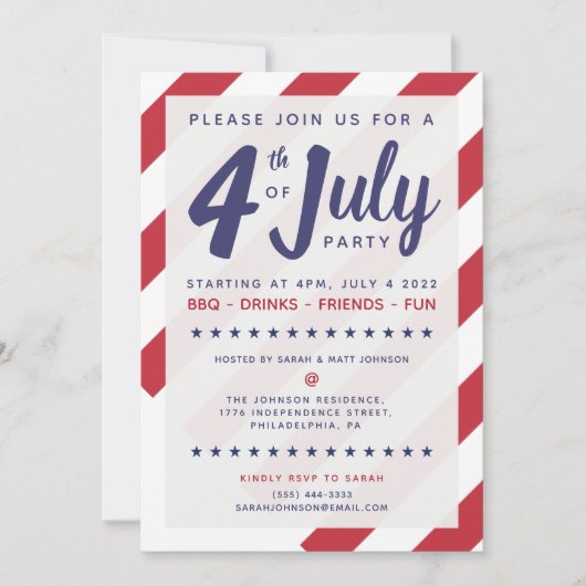 4e uitnodiging van juli - Patriottische Amerikaans (Voorkant)