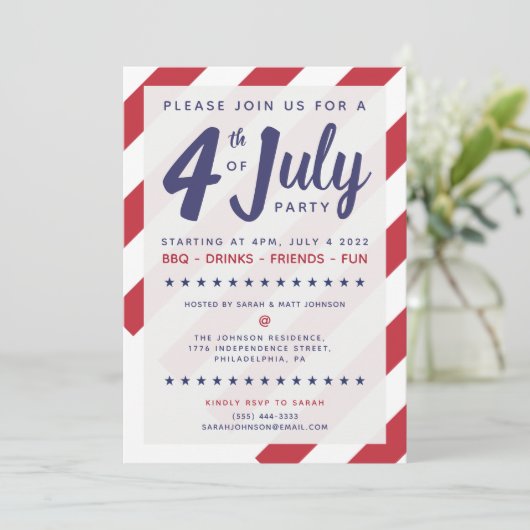 4e uitnodiging van juli - Patriottische Amerikaans (Staand voorkant)