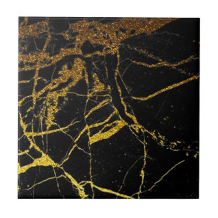 4e van 4 Gold Veined Black Faux Marble 4,5-inch & Tegeltje