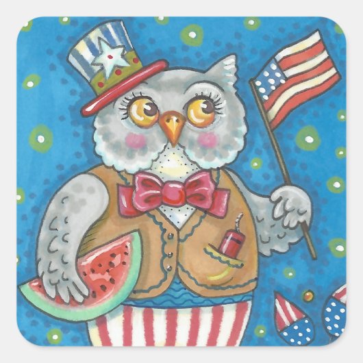 4E VAN JULY HOOT OWL, BIRD STICKERS Square *Databl (Voorkant)