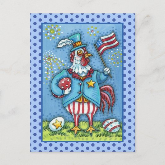 4E VAN JULY ROOSTER, FUNNY PATRIOTIC CHICKEN FEESTDAGENKAART (Voorkant)