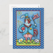 4E VAN JULY ROOSTER, FUNNY PATRIOTIC CHICKEN FEESTDAGENKAART (Voorkant / Achterkant)