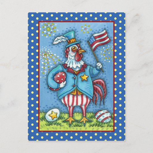 4E VAN JULY ROOSTER, FUNNY PATRIOTIC CHICKEN FEESTDAGENKAART (Voorkant)