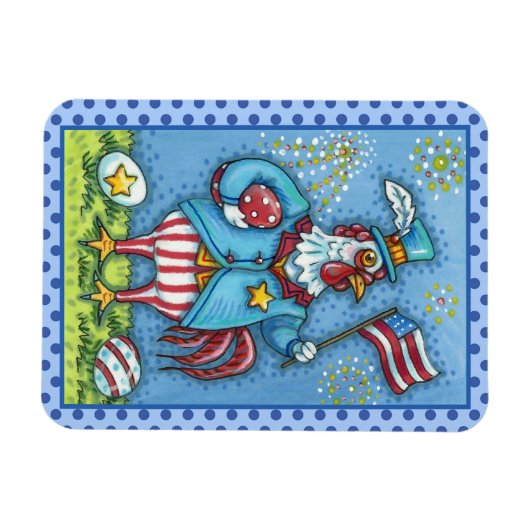 4E VAN JULY ROOSTER, FUNNY PATRIOTIC CHICKEN MAGNEET (Horizontaal)