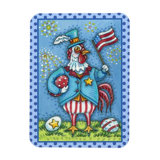 4E VAN JULY ROOSTER, FUNNY PATRIOTIC CHICKEN MAGNEET (Verticaal)