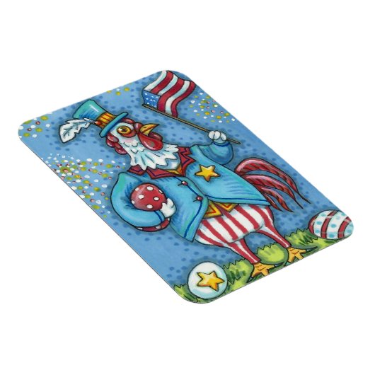 4E VAN JULY ROOSTER, FUNNY PATRIOTIC CHICKEN MAGNEET (Rechterzijde)