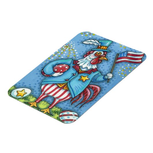 4E VAN JULY ROOSTER, FUNNY PATRIOTIC CHICKEN MAGNEET (Linkerzijde)