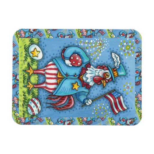 4E VAN JULY ROOSTER, FUNNY PATRIOTIC CHICKEN MAGNEET (Horizontaal)