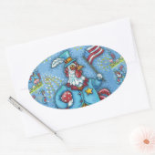 4E VAN JULY ROOSTER, FUNNY PATRIOTIC CHICKEN OVALE STICKER (Envelop)