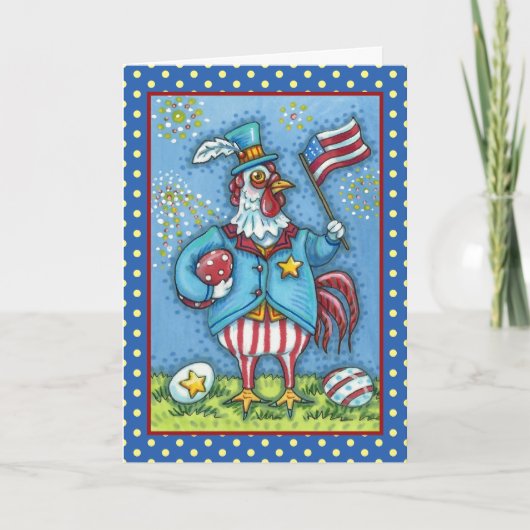 4E VAN JULY ROOSTER, FUNNY PATRIOTIC CHICKEN Verse Feestdagen Kaart (Voorkant)