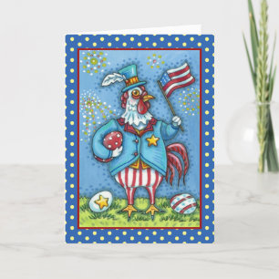 4E VAN JULY ROOSTER, FUNNY PATRIOTIC CHICKEN Verse Feestdagen Kaart