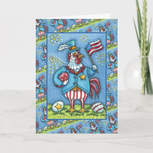 4E VAN JULY ROOSTER, FUNNY PATRIOTIC CHICKEN Verse Feestdagen Kaart (Voorkant)