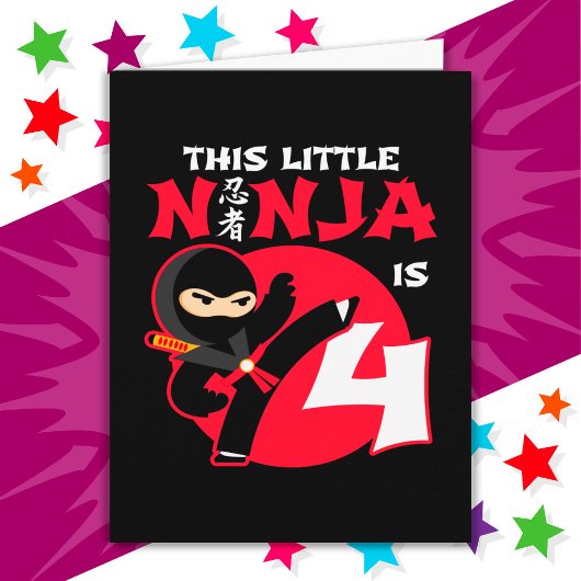 4e Verjaardag 4 Jaar Oud Kinder Feest Little Ninja Kaart