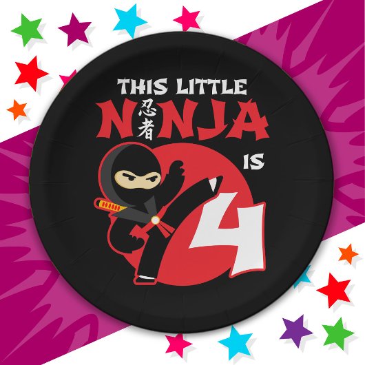 4e Verjaardag 4 Jaar Oud Kinder Feest Little Ninja Papieren Bordje