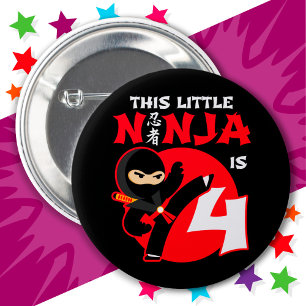 4e Verjaardag 4 Jaar Oud Kinder Feest Little Ninja Ronde Button 5,7 Cm