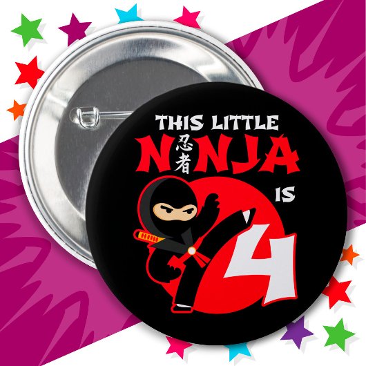 4e Verjaardag 4 Jaar Oud Kinder Feest Little Ninja Ronde Button 5,7 Cm