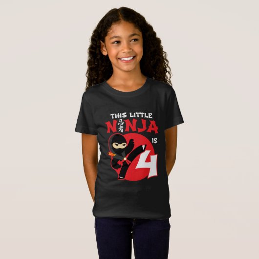 4e Verjaardag 4 Jaar Oud Kinder Feest Little Ninja T-shirt (Voorkant volledig)