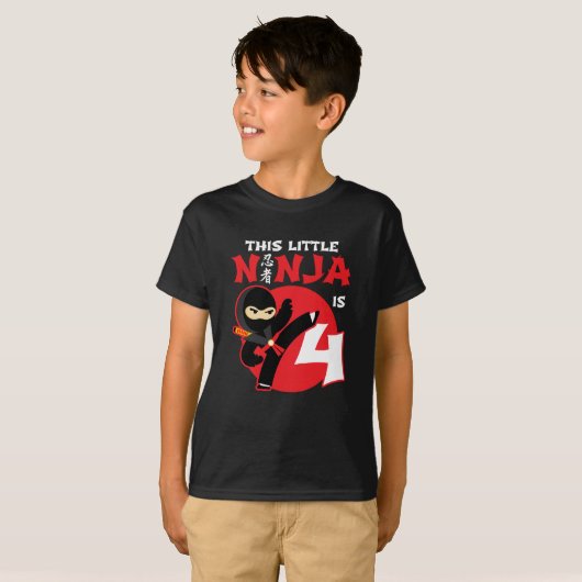 4e Verjaardag 4 Jaar Oud Kinder Feest Little Ninja T-shirt (Voorkant volledig)