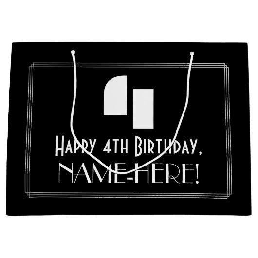 4e verjaardag ~ Art Deco Geïnspireerde look "4" +  Groot Cadeauzakje (Voorkant)