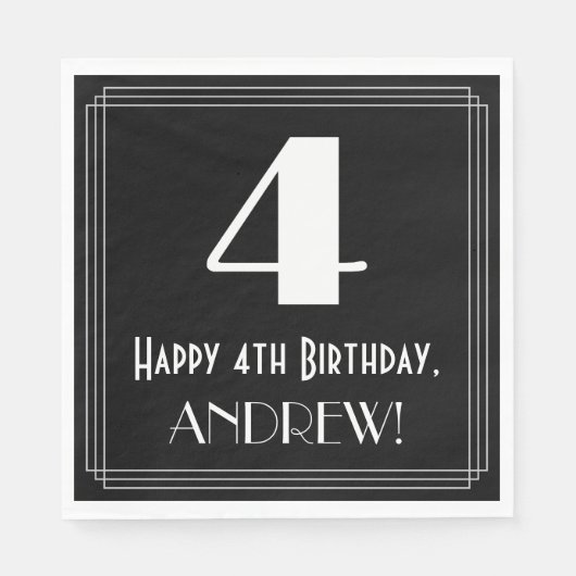 4e verjaardag ~ Art Deco Geïnspireerde look "4", n Servet (Voorkant)