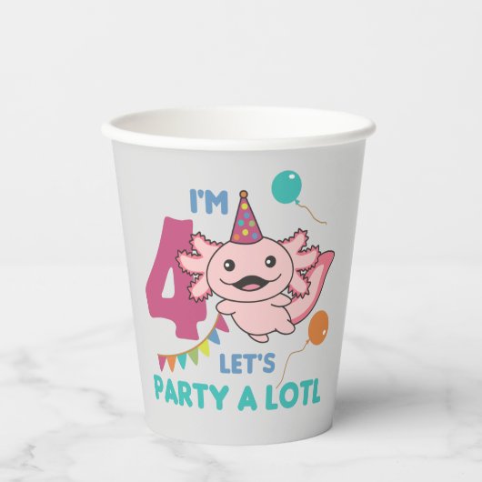 4e verjaardag Axolotl 4 jaar oude, zoete Axolotls Papieren Bekers (Voorkant)